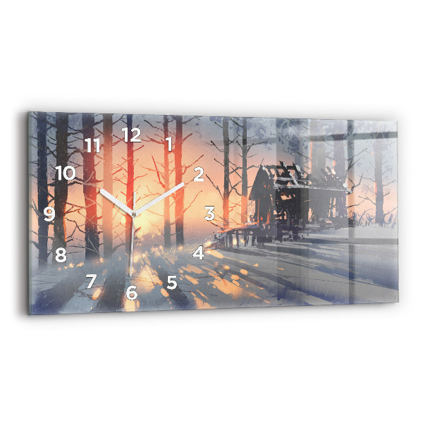 Horloge murale horizontale 'Paysage d''arbres d''hiver'