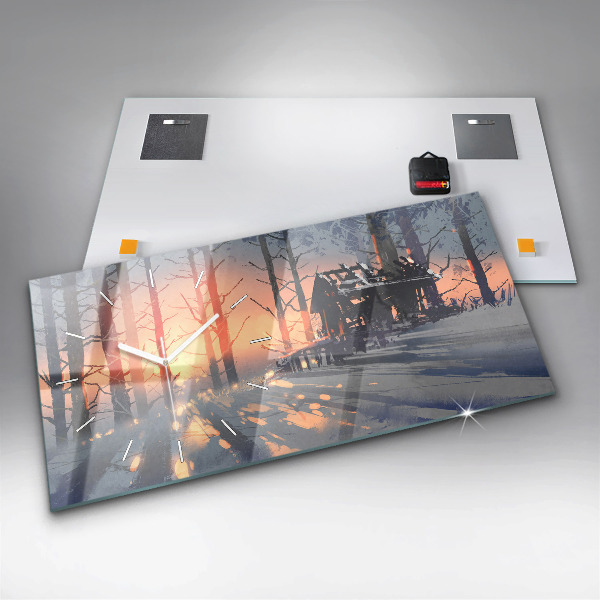 Horloge murale horizontale 'Paysage d''arbres d''hiver'