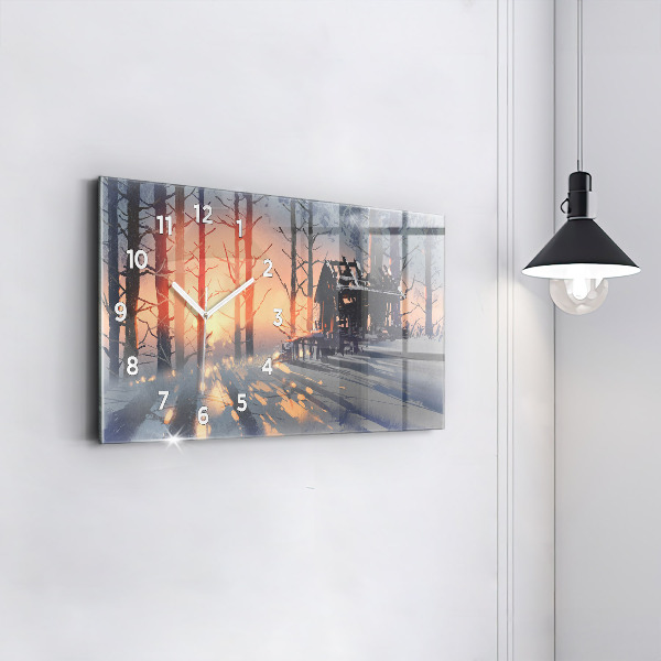 Horloge murale horizontale 'Paysage d''arbres d''hiver'