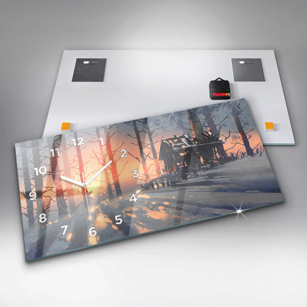 Horloge murale horizontale 'Paysage d''arbres d''hiver'