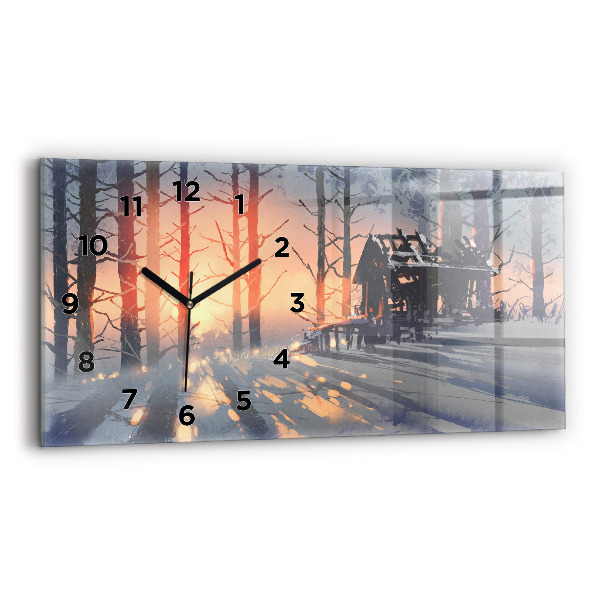 Horloge murale horizontale 'Paysage d''arbres d''hiver'