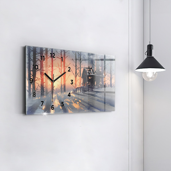 Horloge murale horizontale 'Paysage d''arbres d''hiver'