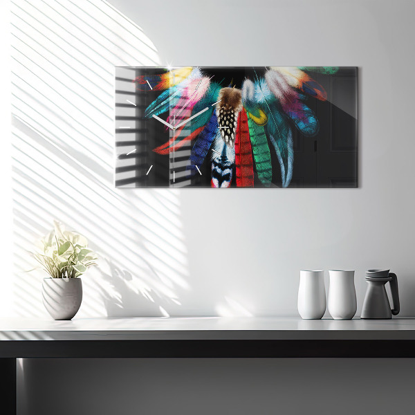 Horloge murale horizontale 'Plumes d''oiseaux colorées'