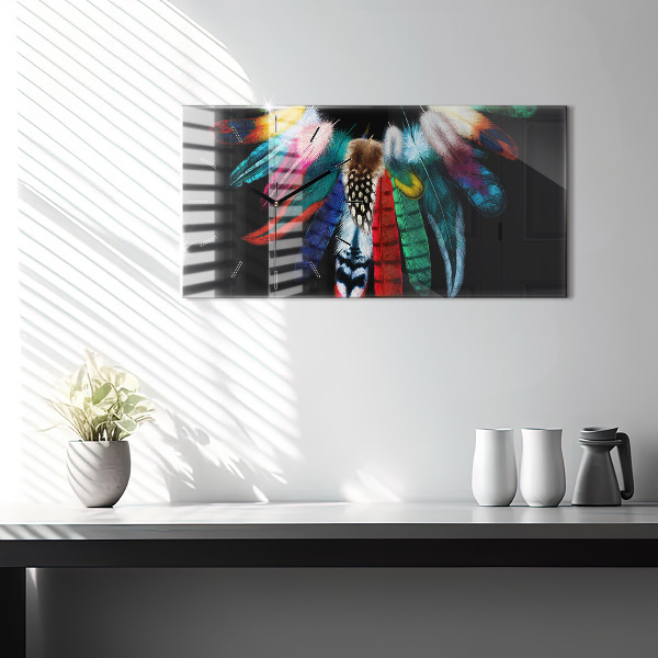 Horloge murale horizontale 'Plumes d''oiseaux colorées'