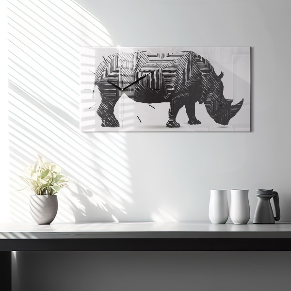 Horloge murale horizontale Dessin au trait de rhinocéros
