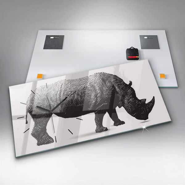 Horloge murale horizontale Dessin au trait de rhinocéros