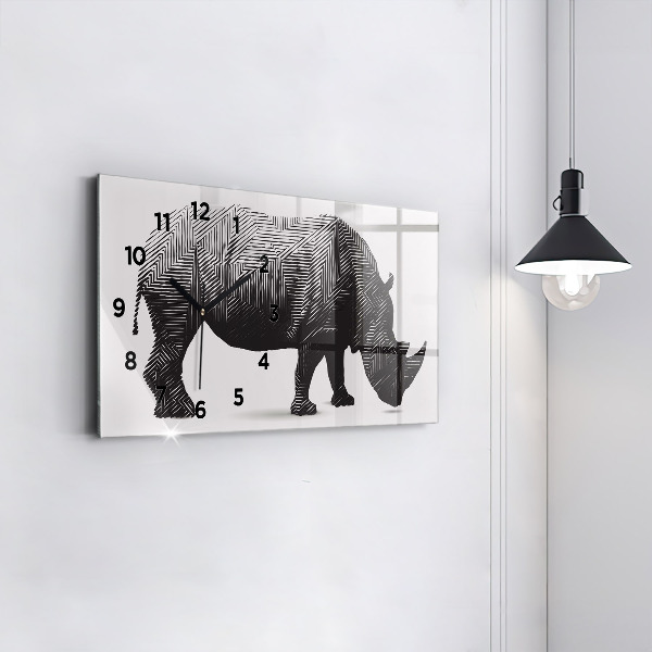 Horloge murale horizontale Dessin au trait de rhinocéros