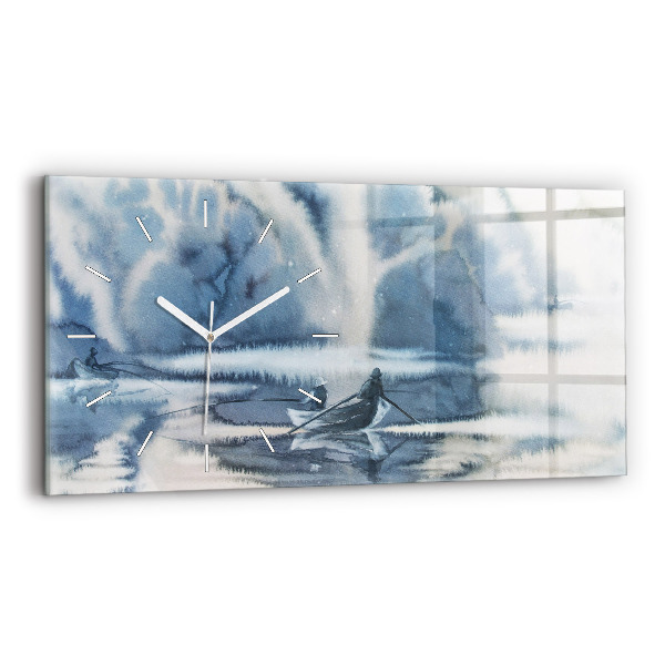 Horloge murale horizontale Pêcheur sur le lac