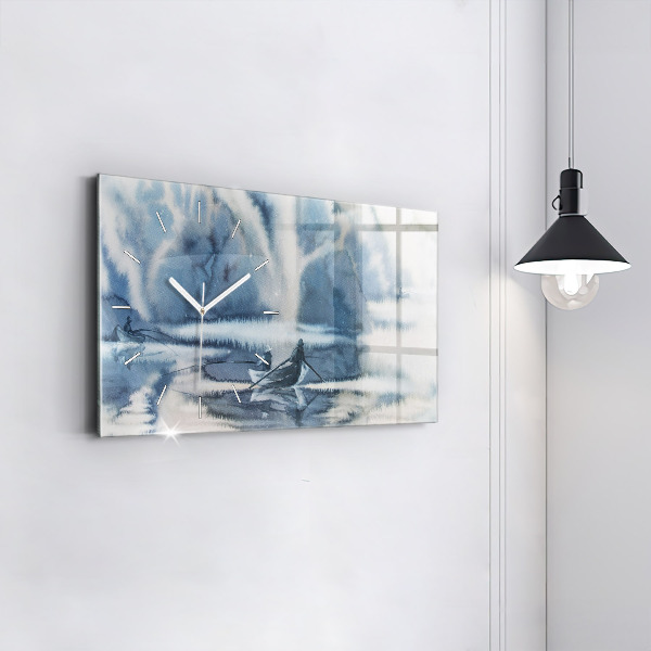 Horloge murale horizontale Pêcheur sur le lac