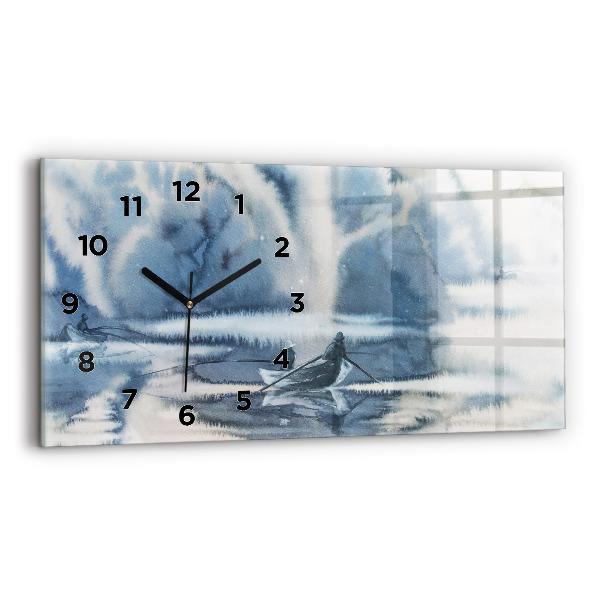 Horloge murale horizontale Pêcheur sur le lac
