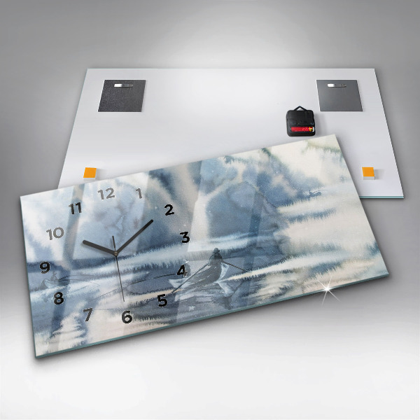 Horloge murale horizontale Pêcheur sur le lac