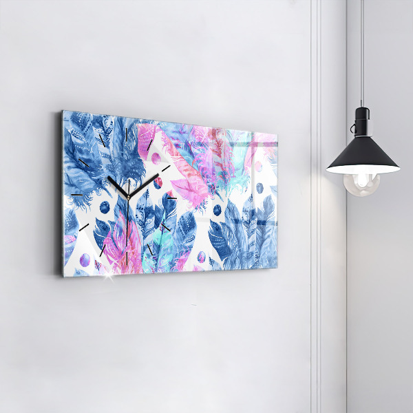 Horloge murale horizontale plumes colorées