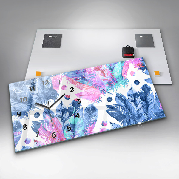 Horloge murale horizontale plumes colorées