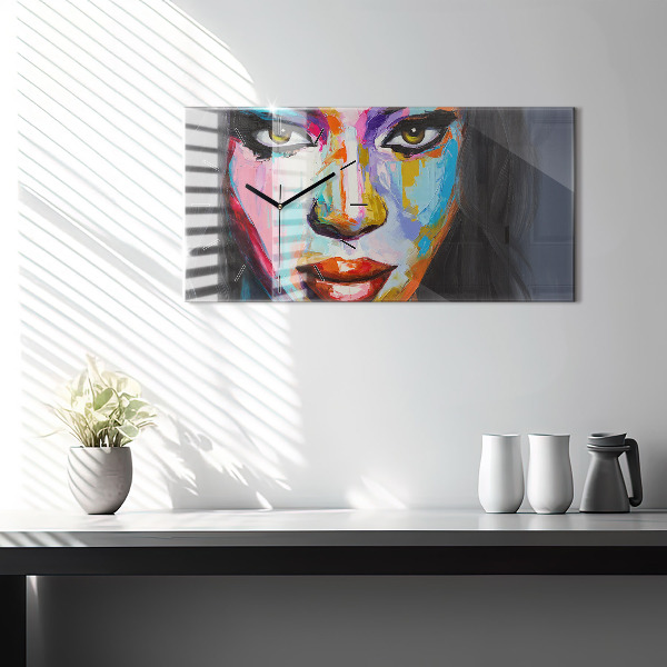 Horloge murale horizontale Visage de femme coloré