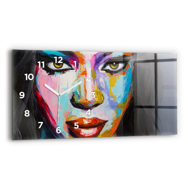Horloge murale horizontale Visage de femme coloré