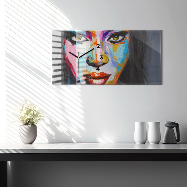 Horloge murale horizontale Visage de femme coloré