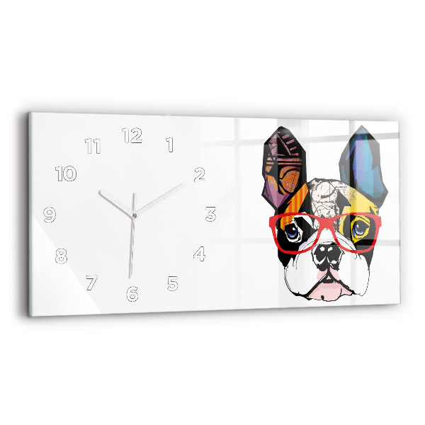 Horloge murale horizontale Bouledogue français avec des lunettes