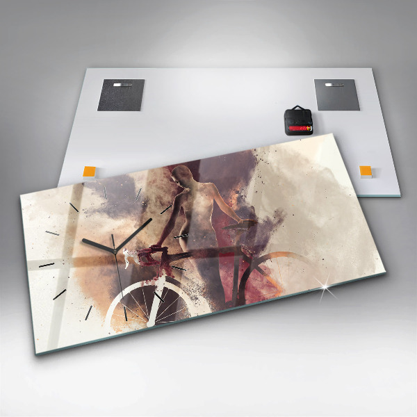 Horloge murale horizontale Femme et vélo