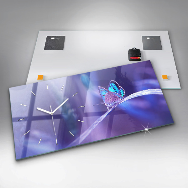 Horloge murale horizontale 'Papillon sur l''herbe'