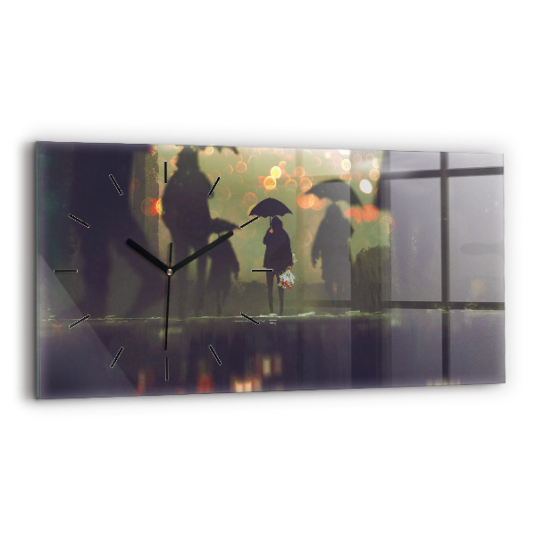 Horloge murale horizontale Des gens avec des parapluies