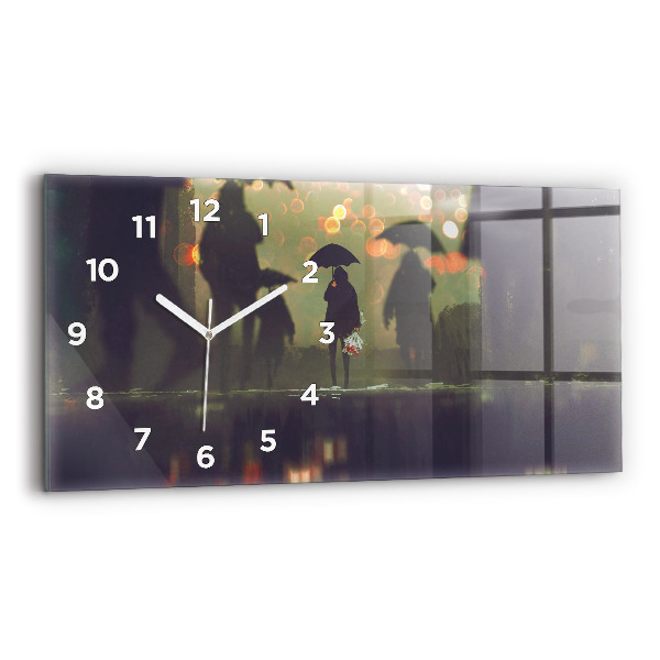 Horloge murale horizontale Des gens avec des parapluies