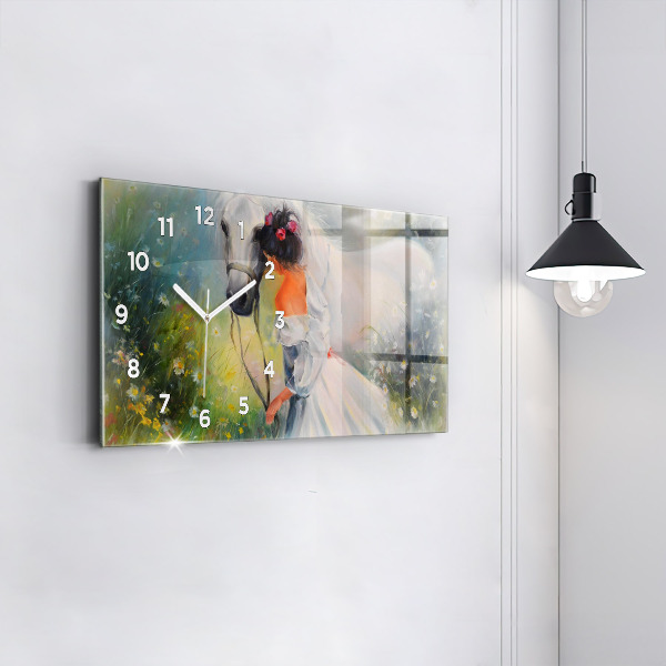 Horloge murale horizontale Belle femme avec un cheval