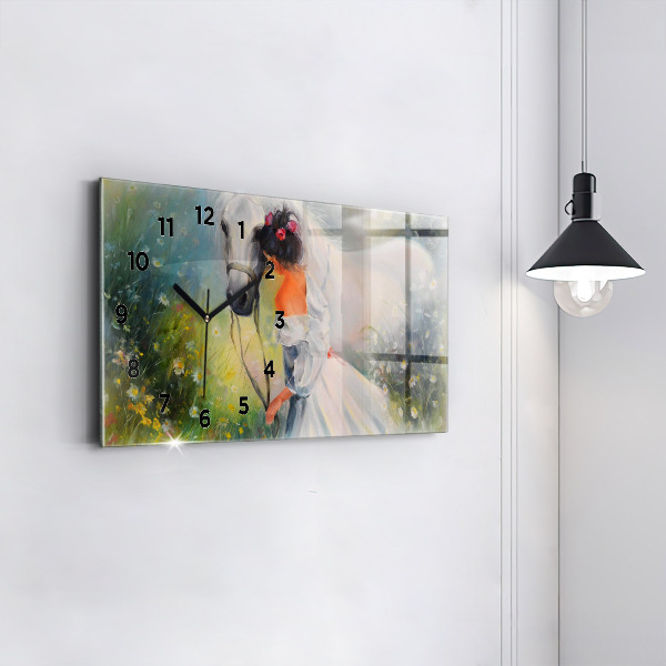 Horloge murale horizontale Belle femme avec un cheval