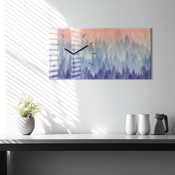 Horloge murale horizontale Forêt dans le brouillard