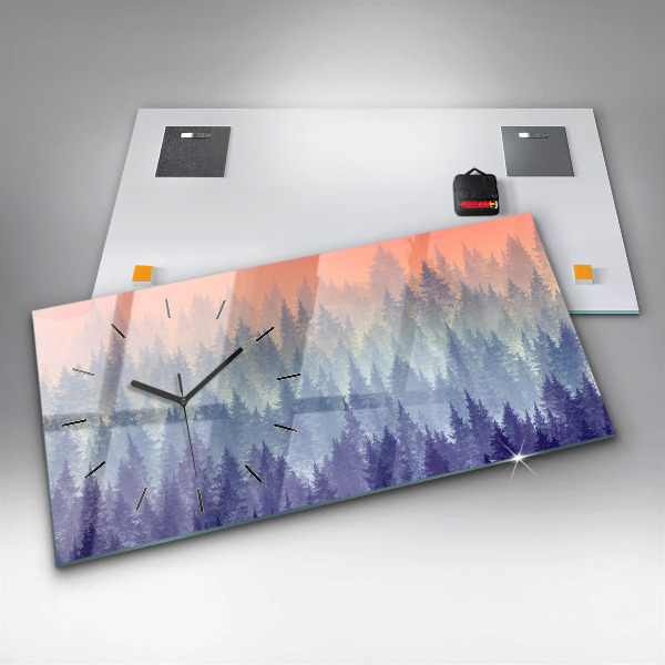 Horloge murale horizontale Forêt dans le brouillard