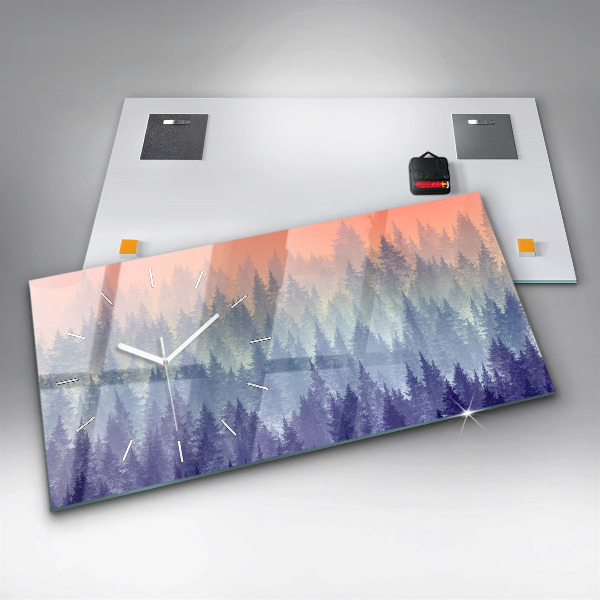 Horloge murale horizontale Forêt dans le brouillard