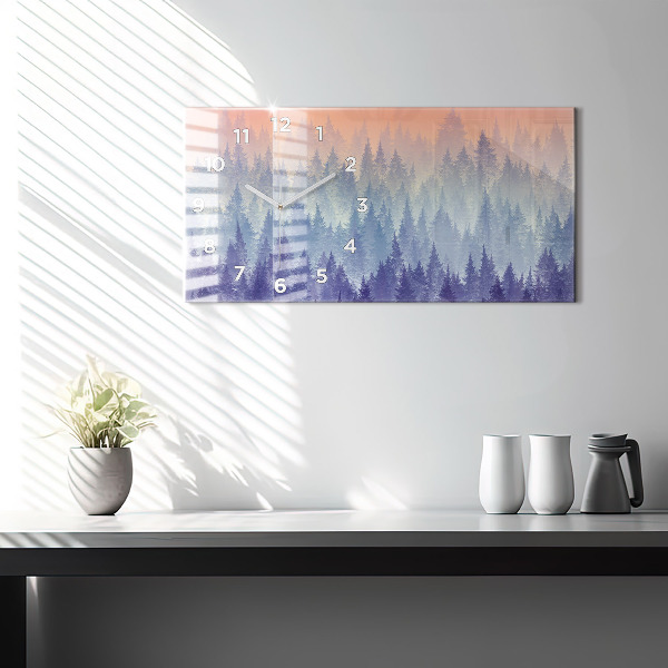Horloge murale horizontale Forêt dans le brouillard
