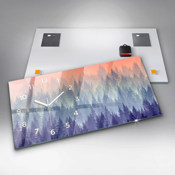 Horloge murale horizontale Forêt dans le brouillard