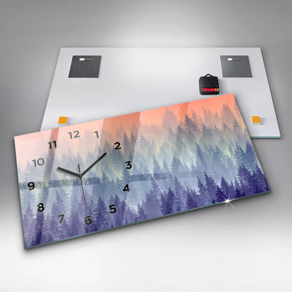 Horloge murale horizontale Forêt dans le brouillard