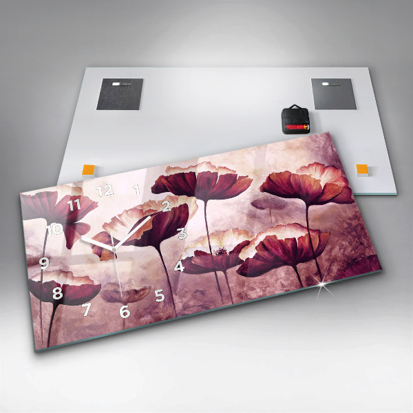 Horloge murale horizontale Fleurs de coquelicots en fleurs