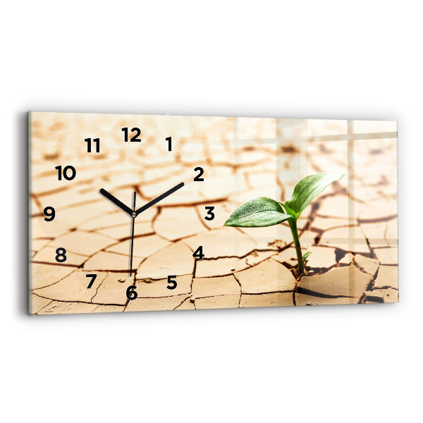 Horloge rectangulaire horizontale Une plante dans un sol asséché