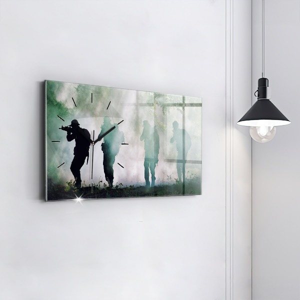 Horloge murale horizontale 'Soldats de l''armée dans la forêt'