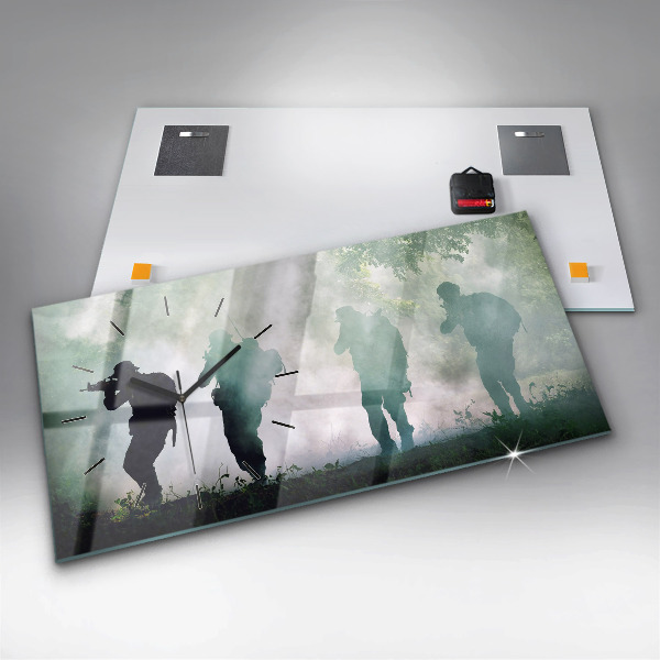 Horloge murale horizontale 'Soldats de l''armée dans la forêt'