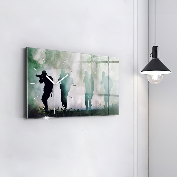 Horloge murale horizontale 'Soldats de l''armée dans la forêt'