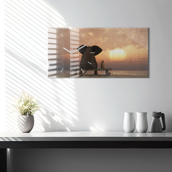 Horloge rectangulaire horizontale Animaux Coucher de soleil