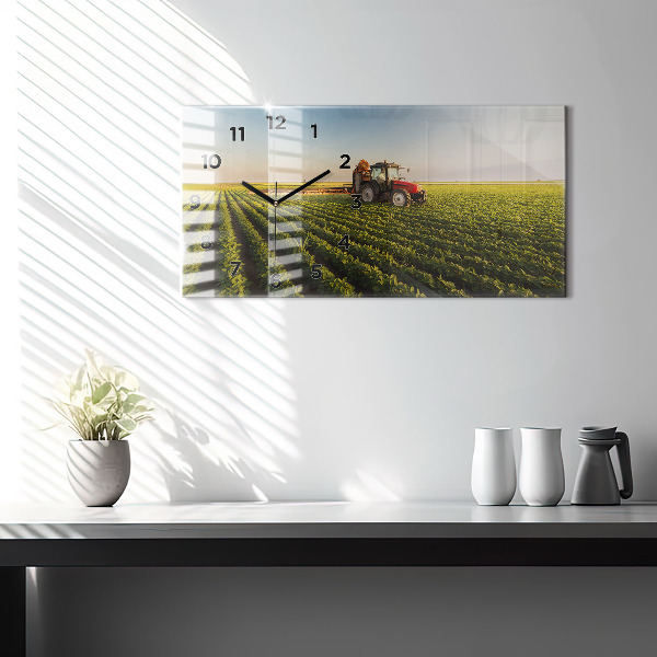 Horloge murale horizontale Tracteur pulvérisant un champ