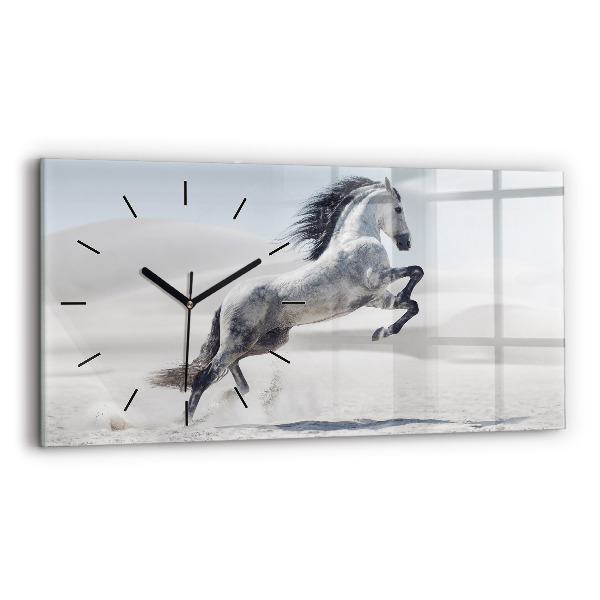 Horloge rectangulaire horizontale Cheval blanc au galop