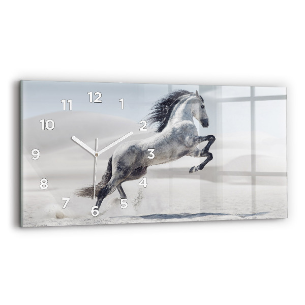 Horloge rectangulaire horizontale Cheval blanc au galop