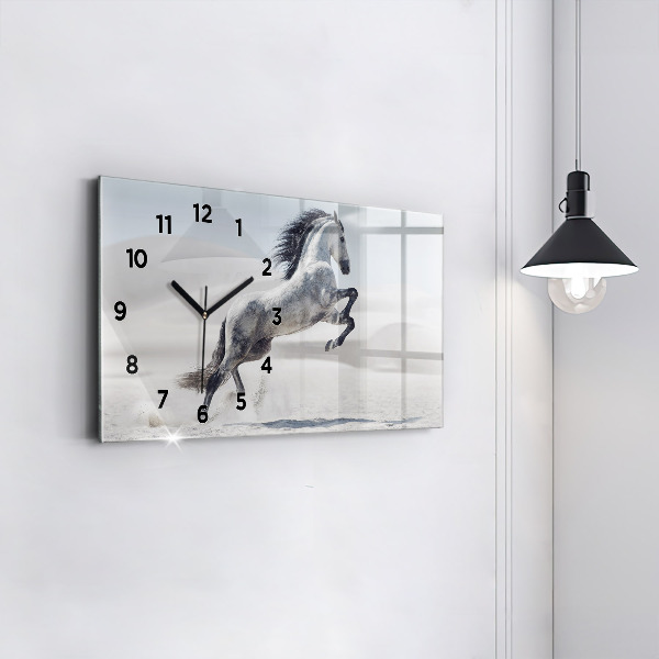 Horloge rectangulaire horizontale Cheval blanc au galop
