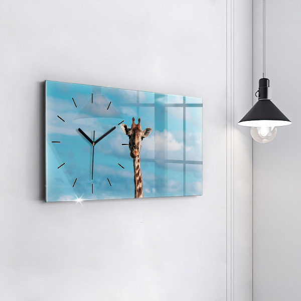Horloge murale horizontale Grande girafe sur fond de ciel