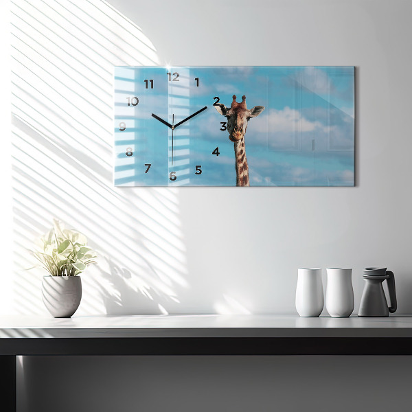 Horloge murale horizontale Grande girafe sur fond de ciel