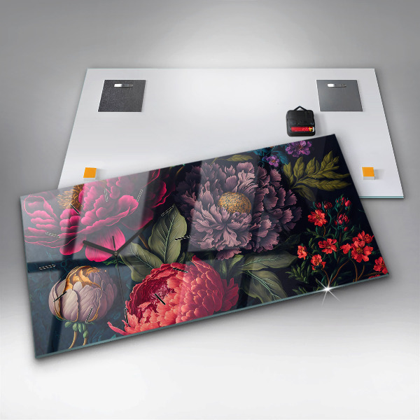 Horloge murale horizontale Bouquet de fleurs vintage