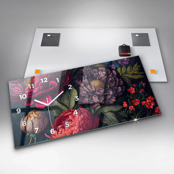 Horloge murale horizontale Bouquet de fleurs vintage