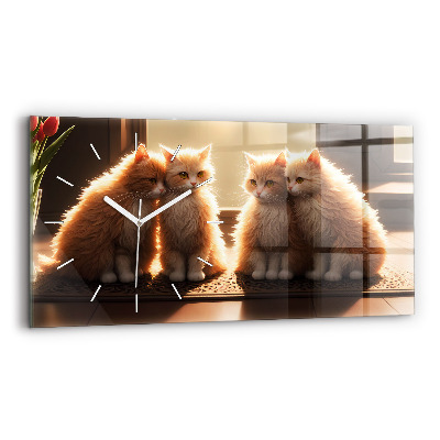 Horloge murale horizontale Quatre chatons au soleil