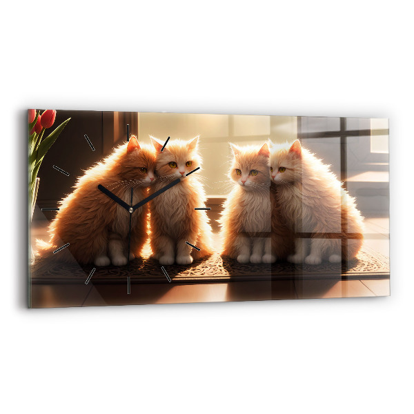 Horloge murale horizontale Quatre chatons au soleil
