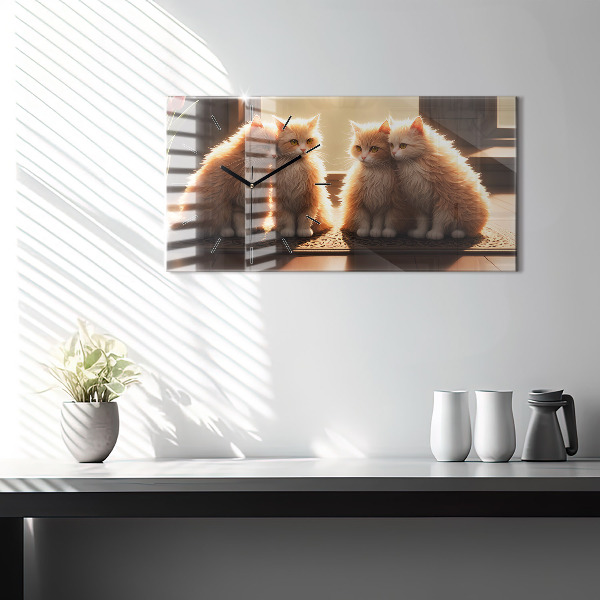Horloge murale horizontale Quatre chatons au soleil